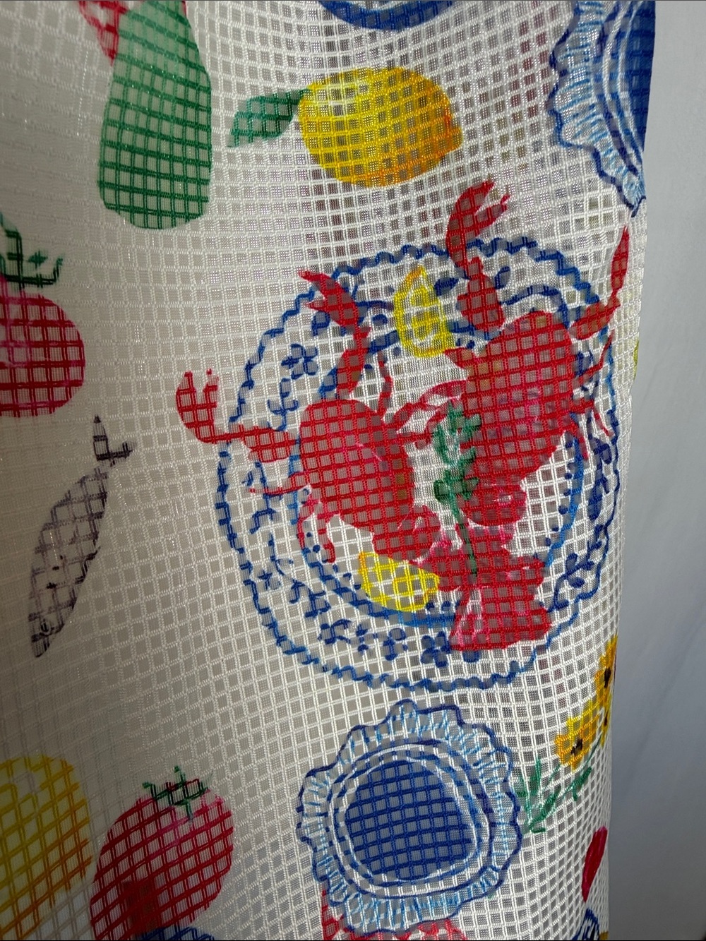 Corey Lynn Calter Festive Feast Blouse Size L Lobster Lemon Flutter Sleeve EUC - Picture 3 of 12